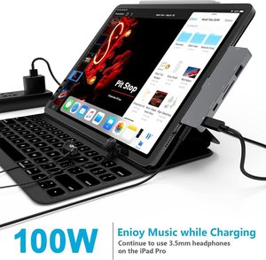 แท่นวาง <span class=keywords><strong>iPad</strong></span> <span class=keywords><strong>Pro</strong></span> USB-C 7-in-1 พร้อมพอร์ต USB-C USB 3.0 ช่องอ่านการ์ด SD/TF ช่องเสียบแจ็ค 3.5 มม. สำหรับ <span class=keywords><strong>iPad</strong></span> <span class=keywords><strong>Pro</strong></span> M4/M2/M1 Air 5/4 Mini 6 - Product Image 4
