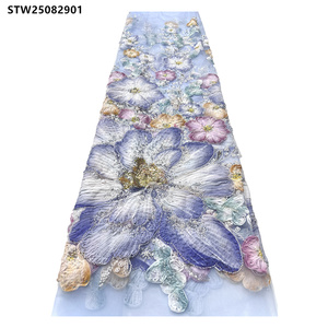 Bridal 3D hoa đính cườm ren vải đám cưới Hoa sequin đính cườm French Tulle <span class=keywords><strong>Net</strong></span> ren vải cho Đảng - Product Image 2