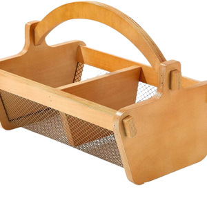 Wooden Portable Fruit Storage Basket Rectangle Handmade <b>Vegetable</b> Draining Basket Desktop Mesh Flower Basket - Product Image 3
