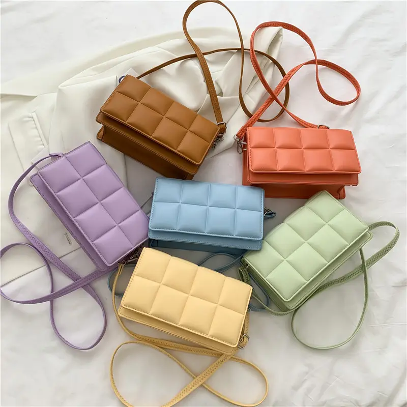 Kalanta กระเป๋าหนัง PU ลายตารางสีสันสดใสของเกาหลี,กระเป๋าสะพายไหล่ทำซ้ำได้กระเป๋าถือหนัง Sac กระเป๋าถือหนังหลัก