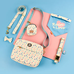 Collier, laisse, harnais et sac pour petits animaux MIDEPET avec logo personnalisé, motif cœur blanc et rubans en nylon et polyester dorés à séchage rapide - Product Image 2