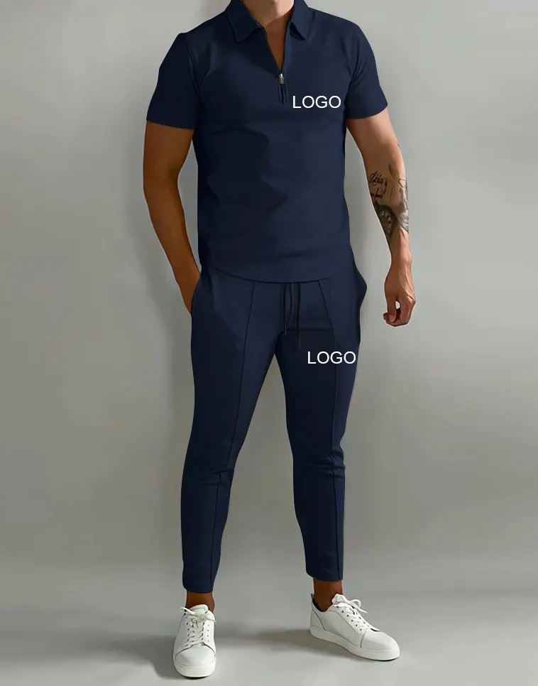 Clothing manufacturers custom men's lapel short-sleeved POLO shirt mens pants set solid T-shirt underwear tracksuits for men