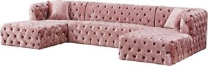Winforce Livingरूम फर्नीचर सोफे सेट लक्जरी कपड़े चेस्टरफील्ड सोफे क्लासिक यू आकार 7 सीटर गुलाबी मखमली सोफे - Product Image 6