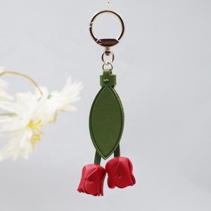 Flower Key Chain Bag Backpack Pendant Accessory Keyring PU <b>Leather</b> Leaf Flower Tulip <b>Keychain</b> - Product Image 2