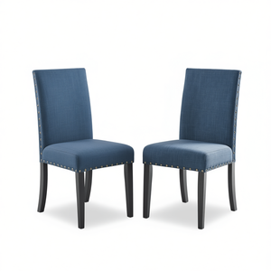 Set Of 2 <b>Blue</b> Fabric <b>Dining</b> <b>Chairs</b> With Nailhead Trim Contemporary Design Modern Home Furniture - Product Image 1