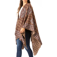 Poncho, cape, châle, pull, manteau, cardigan, pashmina long en acrylique réversible à motif floral et pied-de-poule pour femme, idéal pour l'hiver