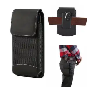 Noir Universel Nylon + PU Cuir Vertical Rabat Couverture Ceinture Clip Holster Taille Pochette De Transport Pour iPhone XS 15 14 13 12 11 Pro Max