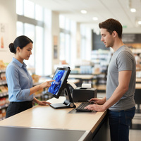 Livraison rapide, terminaux de point de vente tout-en-un, écran simple ou double de 15 pouces, système de point de vente tactile pour supermarché