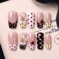 Uñas Postizas Acrílicas PMMA Pre-diseñadas Instantáneas Francesas de 2.5 Cuadrados con Curva, Hechas a Mano, de Cobertura Completa, Desmontables, 10 Piezas