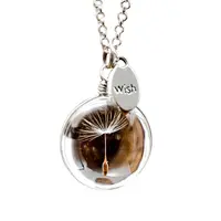 Necklace Hot Sale Women Dandelion Seed Crystal Oval With Real Dandelion Make A Wish Necklace