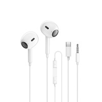 Écouteurs filaires intra-auriculaires blancs en promotion, cordon de 1,2 m, interface Type-C/3,5 mm, sans réduction de bruit, pour jeux, appels vidéo et trajets quotidiens