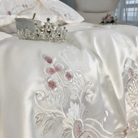 Parure de Housse de Couette en Jacquard 100% Coton Style Américain avec Dentelle, 400TC, Motif Uni, Literie de Luxe pour Mariage de Princesse