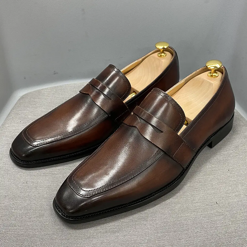 Yüksek kalite moda klasik İtalyan tarzı loafer'lar dana iş elbise ayakkabı slip-on deri erkek ayakkabısı