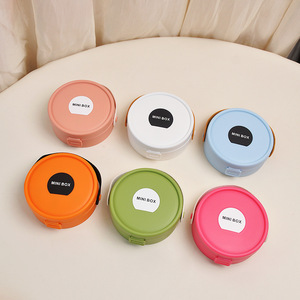 Boîte à bijoux ronde personnalisée avec miroir, couvercle en cuir, poignée, 2 couches, organisateur de bagues, boucles d'oreilles, rouges à lèvres, vente en gros OEM - Product Image 2