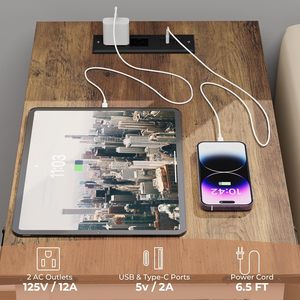 Tavolino laterale della fattoria con stazione di ricarica e 2 cassetti portaoggetti comodino nordico comodino comodino Muebles Para <span class=keywords><strong>La</strong></span> Casa - Product Image 5