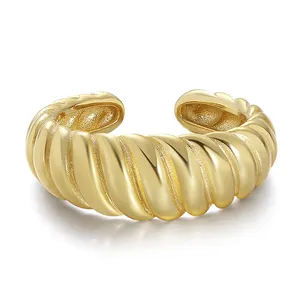 Vrouwen Sieraden Groothandel Mode-sieraden 925 Sterling Zilveren Ring Vinger 14K Gole Vermeil Mama Croissant Dome Open Ring