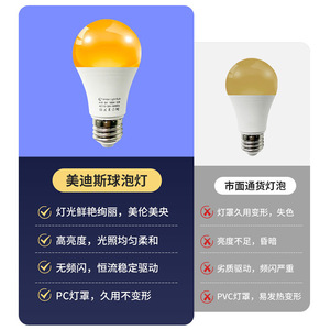 หลอดไฟ LED สีเหลืองอำพัน A19 ขั้ว E27 แสงวอร์มไลท์ โคมไฟพีซี สำหรับใช้ในบ้าน ให้แสงสว่างเพื่อการนอนหลับ - Product Image 1