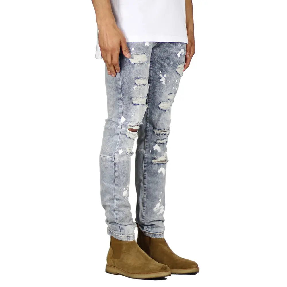 Factory Made Boot Cut Man Long Man's Fashion Dirty Wash High Quality Jeans Skinny Knee Hole England Style Pants Damage