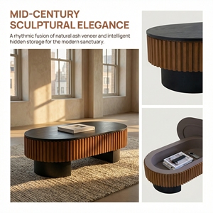 43.7" Elliptical Modern Living Room Coffee <b>Table</b> with Hidden Storage & Removable Tabletop Durable Wood Home Furniture - Product Image 6