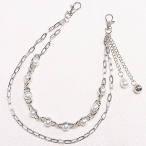 White K Double Layer Pearl Waist <b>Chain</b> For Men Casual Punk Denim Pants Accessory - Product Image 3