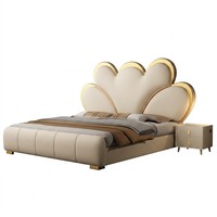 Lit moderne luxueux et durable en similicuir souple avec cadre en bois de pin, sommier intégré, tailles King et Queen, assemblé, garantie 3-5 ans