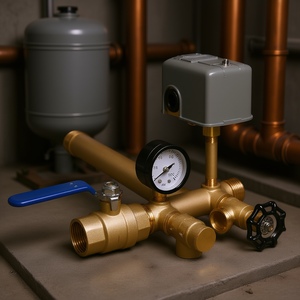 Kit de Regulador de Presión en T de Latón de 1 Pulgada con Interruptor de 30-50 PSI y Válvula de Compuerta para Sistemas de Agua - Product Image 2