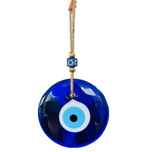 Ornement suspendu en verre fait main, gravé, grand bleu, style Art Déco, motif Œil Turc (Nazar) et Œil de protection Grec, porte-bonheur, avec cordon, pour Noël - Product Image 4