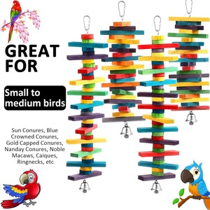 Penjualan laris mainan kunyah burung bayan kayu kartun ayunan burung berwarna-warni dengan tali kulit sapi blok kayu burung beo Parkit - Product Image 3