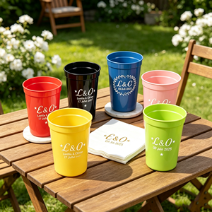Gobelets en plastique jetables écologiques sans paille avec logo personnalisé, transparents, pour boissons et café, avec couvercles et serviettes, pour les commerces (12oz, 16oz, 24oz, 32oz) - Product Image 1