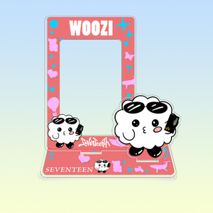 Support de cadre photo transparent en acrylique personnalisé pour petites cartes de 17 cm, motif dessin animé DK Jun Love Bean, pour rangement et présentation d'ornements - Product Image 1