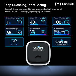 Chargeurs <span class=keywords><strong>de</strong></span> téléphone <span class=keywords><strong>de</strong></span> type C Miccell OEM, portables, 60W GaN USB C, <span class=keywords><strong>charge</strong></span> super rapide avec écran d'affichage <span class=keywords><strong>de</strong></span> <span class=keywords><strong>charge</strong></span>, chargeur mural en gros - Product Image 3