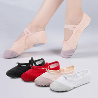 E5015 sepatu dansa balerina fleksibel, sepatu balet anak-anak merah muda warna-warni datar terpisah