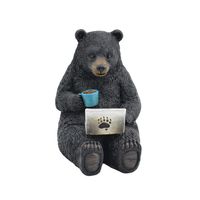 Estatueta de computador de café de urso preto de animal, decoração interna, figura de resina e artesanato
