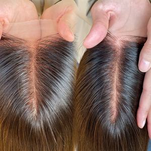 Véritable recherche 2024 nouveau 5*5 dentelle avant 8*8 femmes Toppers cuir chevelu cheveux humains Mini perruque vague naturelle avec noeud blanchi - Product Image 3