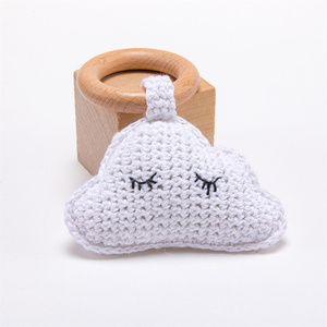 Accessoires de pendentif pour attache-sucette de tapis de jeu pour bébé, faits main, en laine, anneau en bois, crochet, motif nuage souriant, pour cadeau DIY - Product Image 2