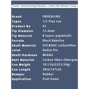 Taco de billar Ok Healing de fibra de carbono de 57 pulgadas, taco de billar de alta calidad para bola 9 con punta de cuero y funda protectora - Product Image 5