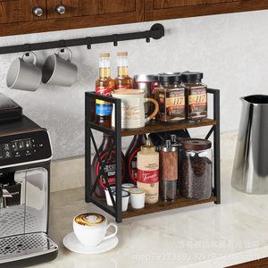 Double Layer <b>Storage</b> Rack Brown Steel Frame <b>Kitchen</b> Countertop Organizer Spice <b>Jar</b> Shelf 2 Tier - Product Image 5