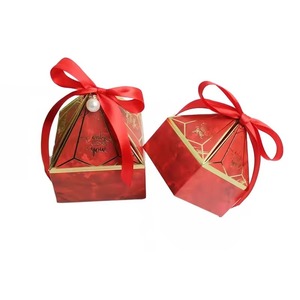 Pyramid Shape Paper Candy <b>Box</b> with Ribbon Bow Pearl Decoration for <b>Wedding</b> Party Favor <b>Gift</b> Packaging - Product Image 1