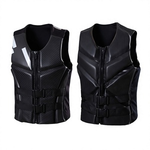 Gilet de sauvetage unisexe pour adultes, noir, résistant aux chocs, motif en fibre de carbone, fermeture éclair avant, sangle réglable - Product Image 2