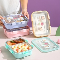 304 Edelstahl Bento Lunchbox mit 3 Fächern Auslaufsicherer Lebensmittelbehälter mit Besteck BPA-frei für Kinder Schule Büro