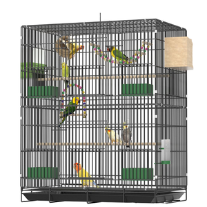 Cage à oiseaux pour oiseaux métalliques inseparables, deux perchoirs, plateau amovible, plastique noir solide, fermeture coulissante horizontale pour petits oiseaux - Product Image 4