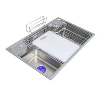Évier de cuisine moderne de style coréen et japonais, 185 mm, en acier inoxydable, finition brossée, avec robinet monotrou doré