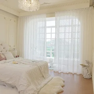 Floral Embroidery Lace Curtains Sheer Lace Windows Curtains for the Living Room White Drapes for room