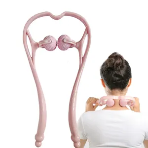 Bola masajeadora de hombro y cuello, herramienta manual de dos puntos para masaje muscular en forma de U