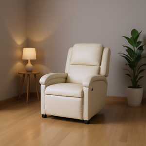 Cream Recliner Chair Faux Leather Manual Massage Contemporary Living Room Furniture - Product Image 2