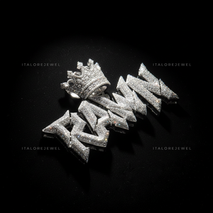 RAWN Collar con Colgante de Letra de Moissanita Engastada en Canal de Plata de Ley 925 Bañada en Oro Blanco Gótico, Estilo Hip Hop Unisex - Product Image 3