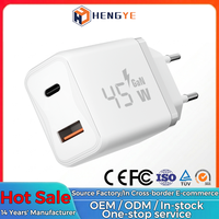 Chargeur mural compact pour téléphone portable OEM ODM personnalisé 45W Slim GaN double port PD3.0 QC3.0 à charge rapide
