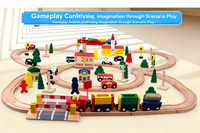 Set de Tren Urbano de Madera - Juguete de Vías de Ferrocarril para Niños con Vagones/Señales/Edificios, Set de Construcción Creativo para Desarrollar la Motricidad Fina
