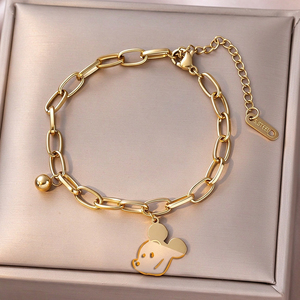 Bracciale con Charm di <span class=keywords><strong>Topolino</strong></span> in Acciaio al Titanio con Piccole Perle Dorate per Donne, Gioiello alla Moda Resistente all'Ossidazione - Product Image 1