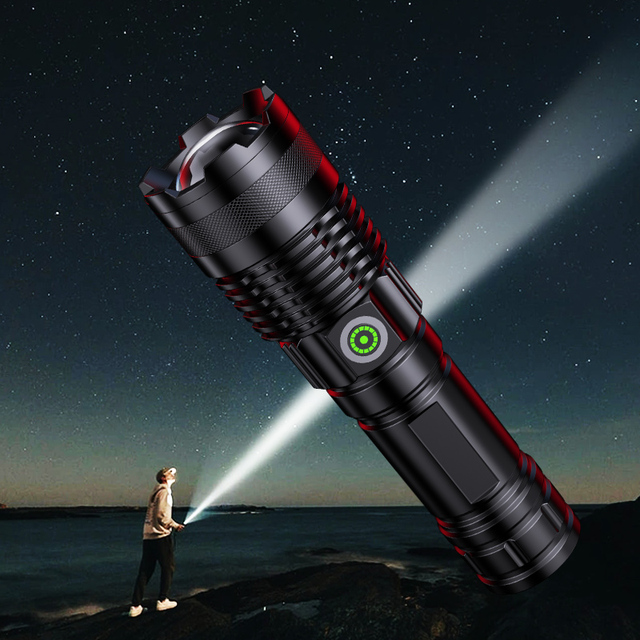 20W LED Built-in Battery Flashlight USB Rechargeable Range 1500 Meters Torch Light Flashlights Camping Hand Lamp